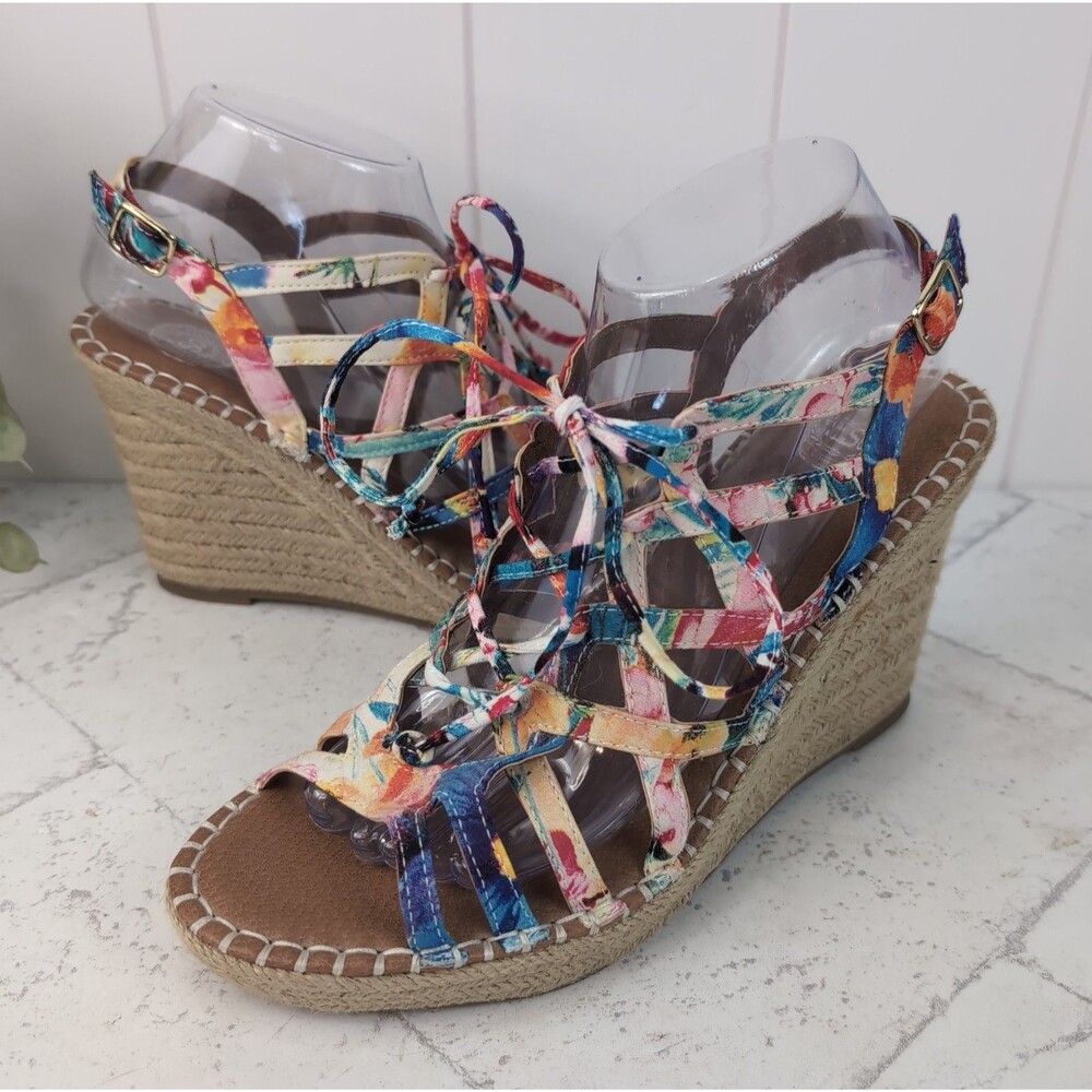 Floral Wedge Sandals Espadrilles Women's 9.5 M  SO Authentic American Heritage